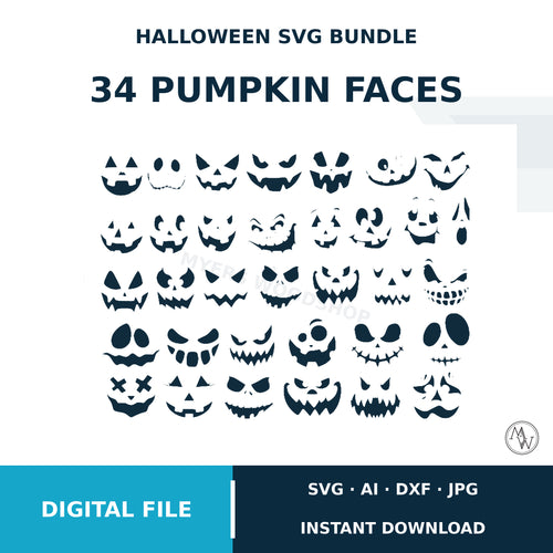 34 Halloween Pumpkin Faces SVG Bundle