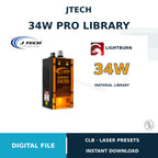 JTech 34W Pro LightBurn Material Library