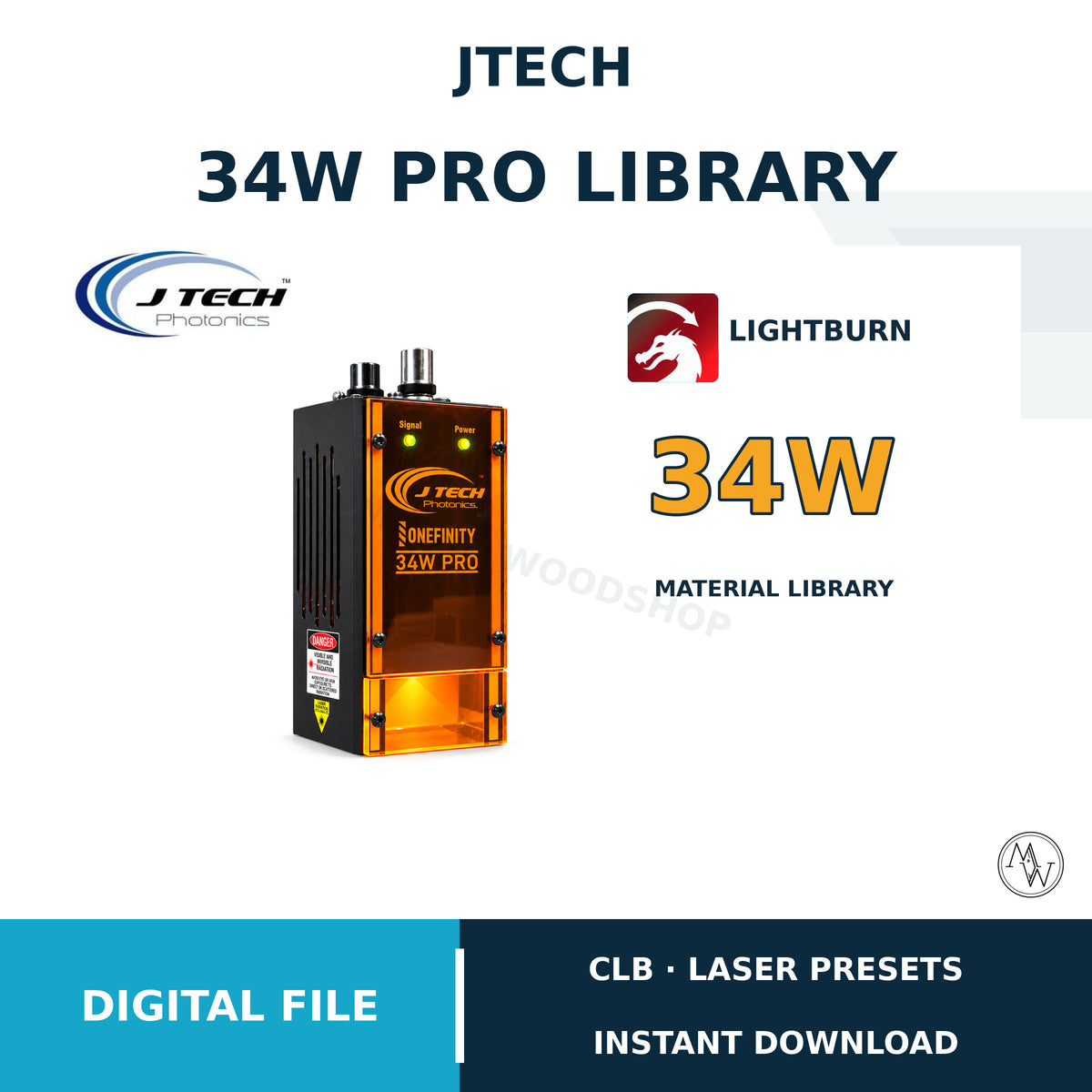 JTech 34W Pro LightBurn Material Library