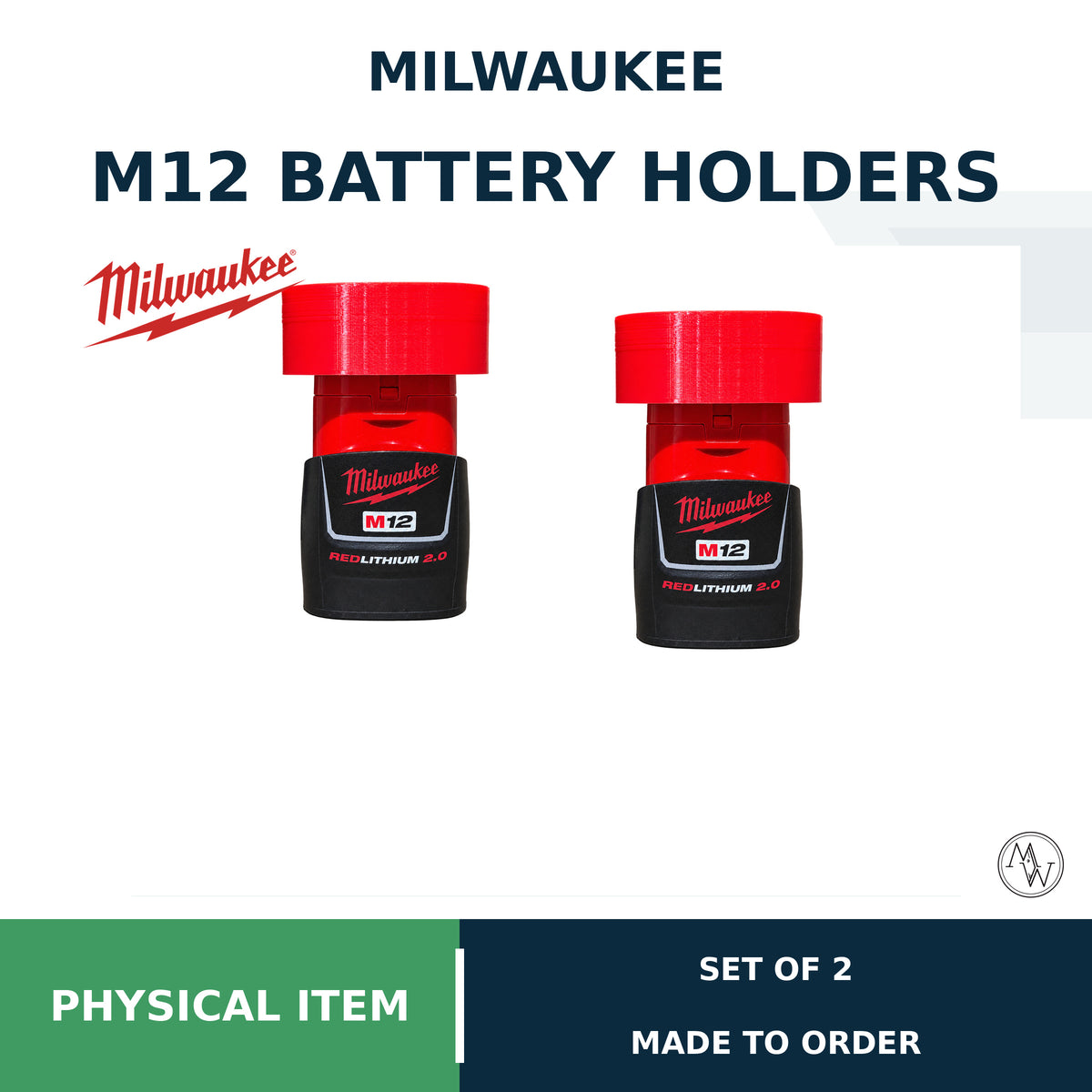 Milwaukee M12 Battery Holder, Wall Mountable (Set of 2)