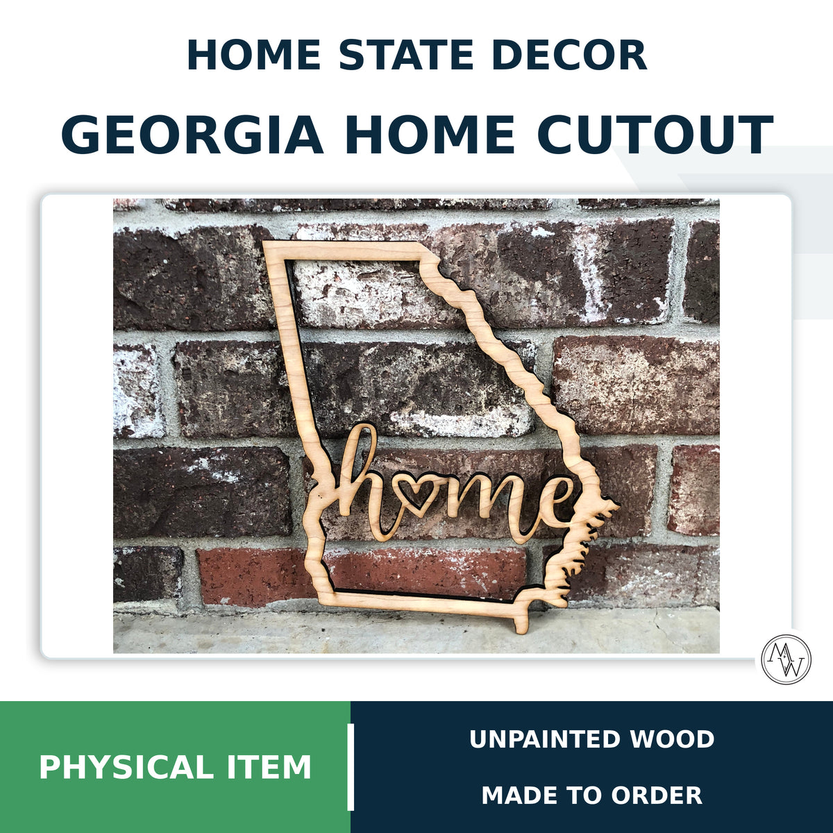 Georgia State Cut Out With The Word Home Wall Decor Art - Laser Cut - Small - Unpainted