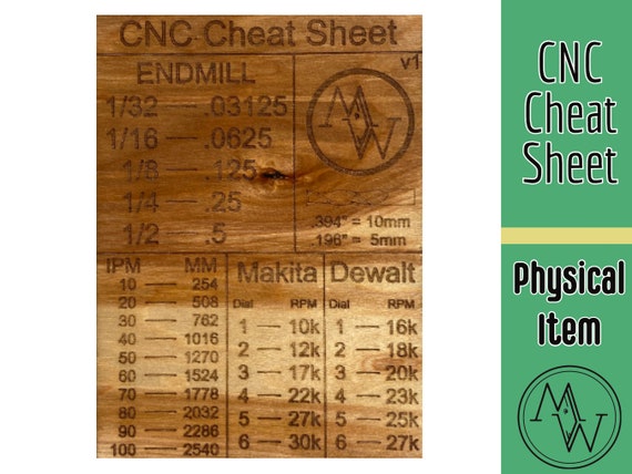 CNC Cheat Sheet wooden hobby CNC reference chart
