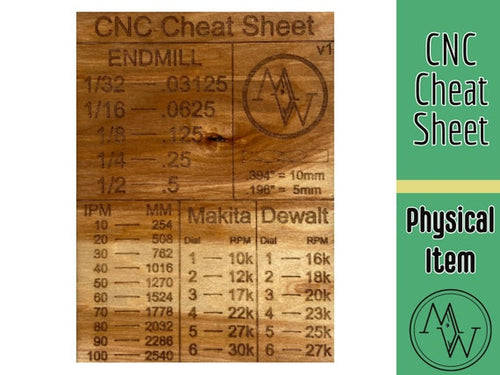 CNC Cheat Sheet wooden hobby CNC reference chart