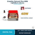 Creality Falcon2 Pro 40W LightBurn material library digital download cover with 60 presets