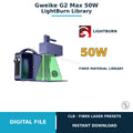 Gweike G2 Max 50W LightBurn material library digital download cover with 9 presets