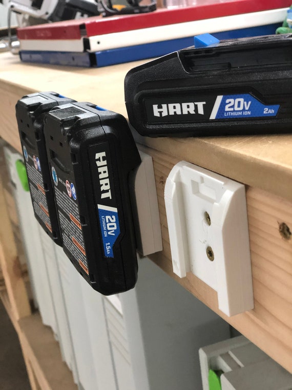 Hart 20V battery holder mounted for storage
