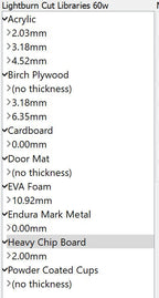 OMTech 60W Laser LightBurn Material Library (Digital Download)