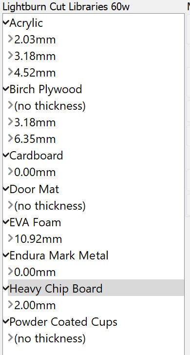 OMTech 60W Laser LightBurn Material Library (Digital Download)