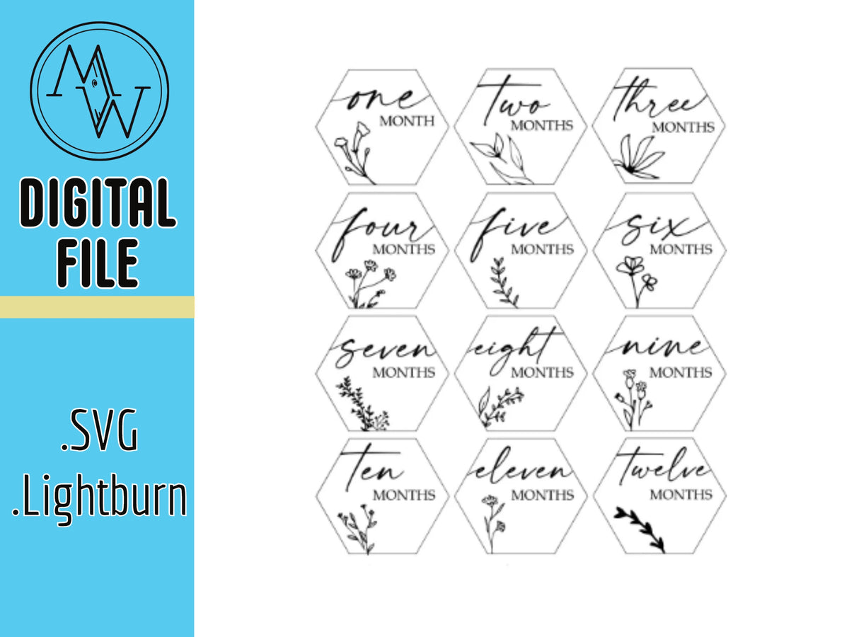 Baby Month Hexagon Icons, Laser Cut Files (SVG & Lightburn)