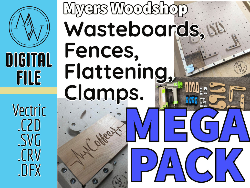 CNC Wasteboard MEGA Pack, Clamps and Fence (Digital Download)