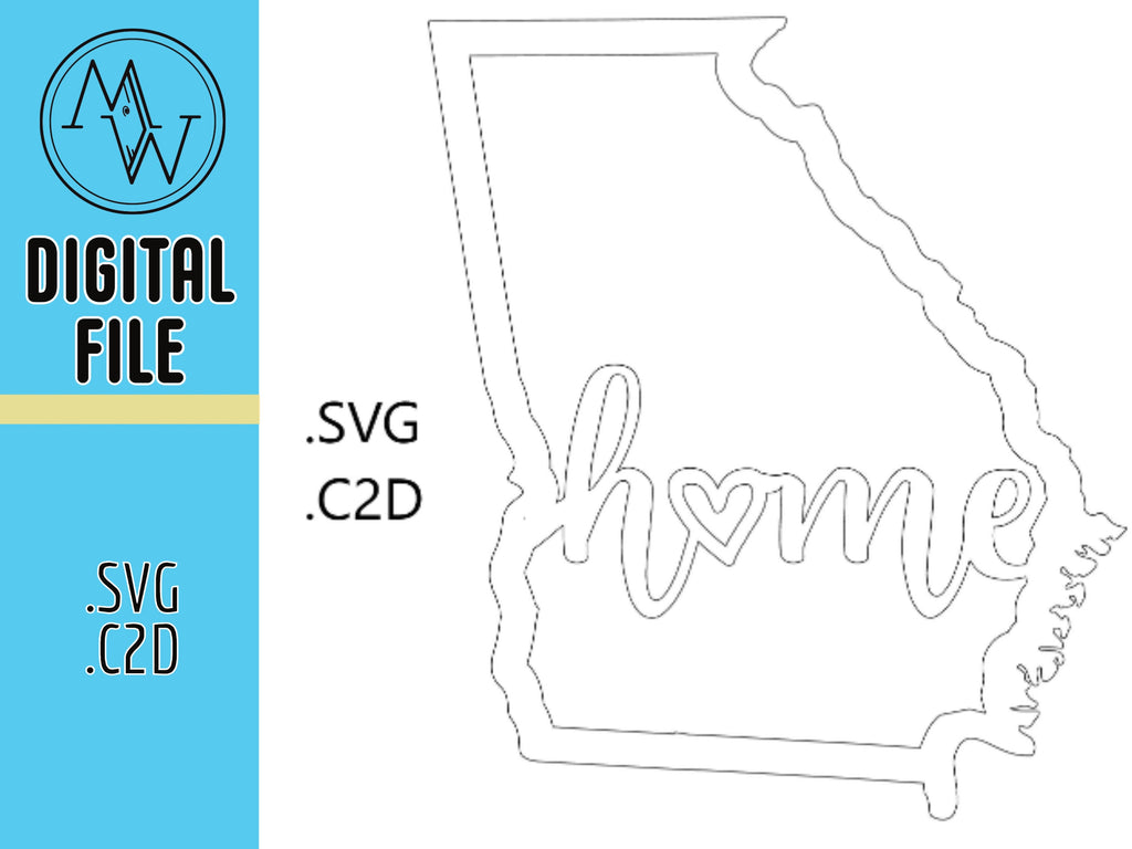 Georgia State Home with Heart Cutout - CNC Laser Vinyl Files (SVG .C2D Digital Files)