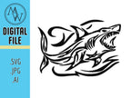 Tribal Shark (svg, jpeg, ai), CNC Laser Cut File (Digital Download)