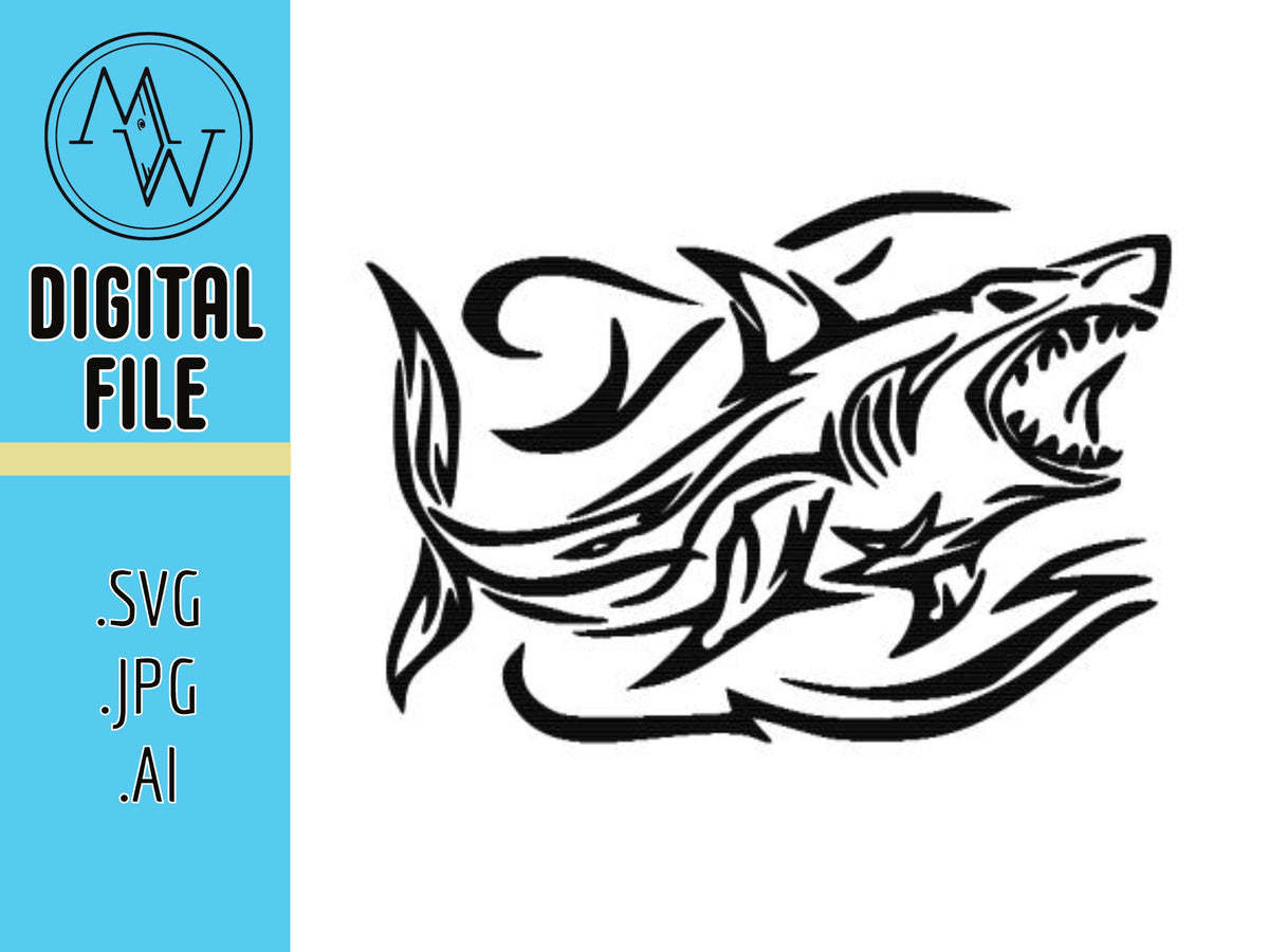 Tribal Shark (svg, jpeg, ai), CNC Laser Cut File (Digital Download)