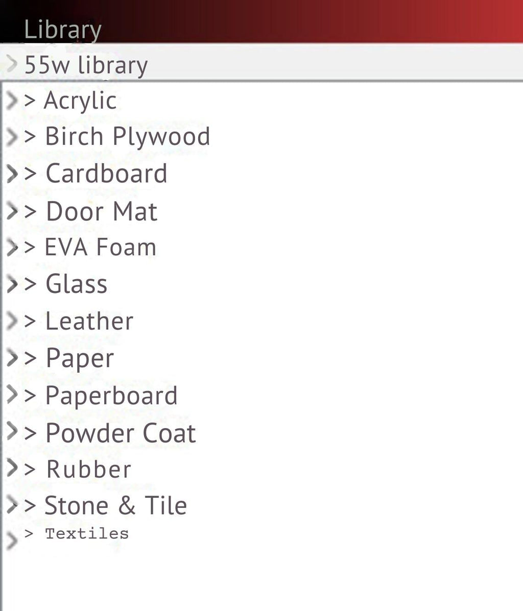 OMTech 55w Laser Lightburn Cut Library: Premade Material Settings (Digital Download)