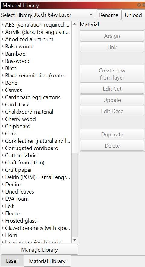 JTech 64W Pro 3-in-1 LightBurn Material Library | Laser Settings | .CLB Digital Download | Onefinity
