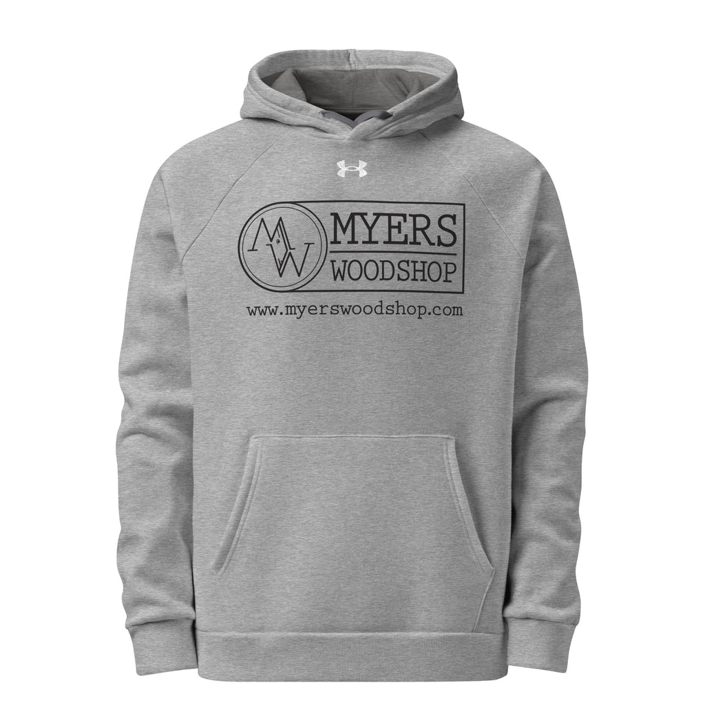 Myers Woodshop Under Armour fleece hoodie in Grey, front view