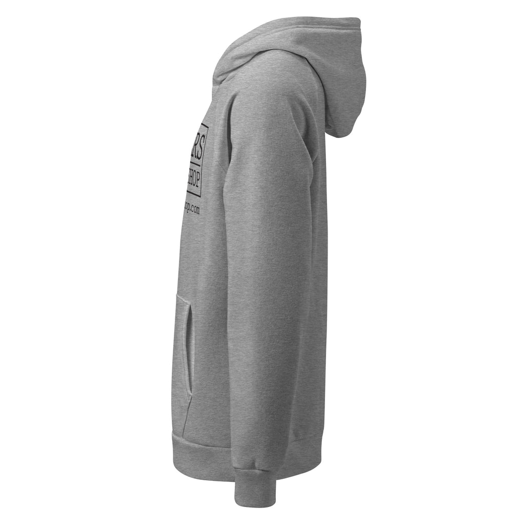 Myers Woodshop Under Armour fleece hoodie in Grey, left side view