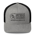 Myers Woodshop Trucker Hat in Heather Black, front view