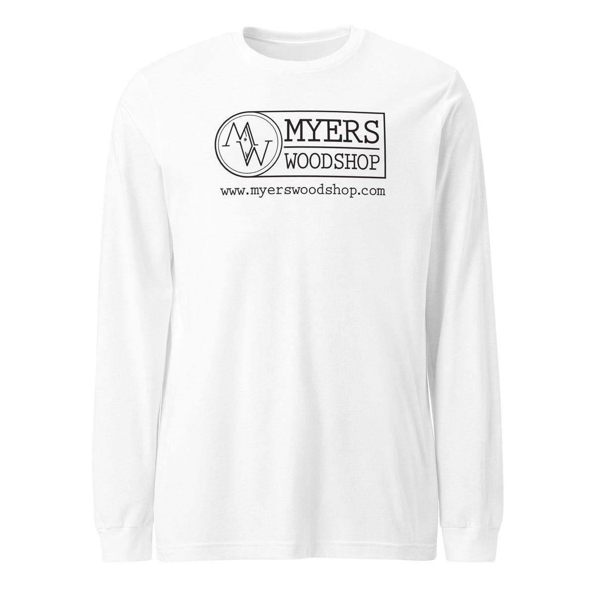 Myers Woodshop Long Sleeve T-Shirt in White, front view