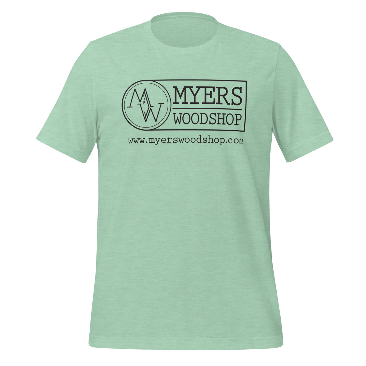 Myers Woodshop T-Shirt in Heather Prism Mint, front view