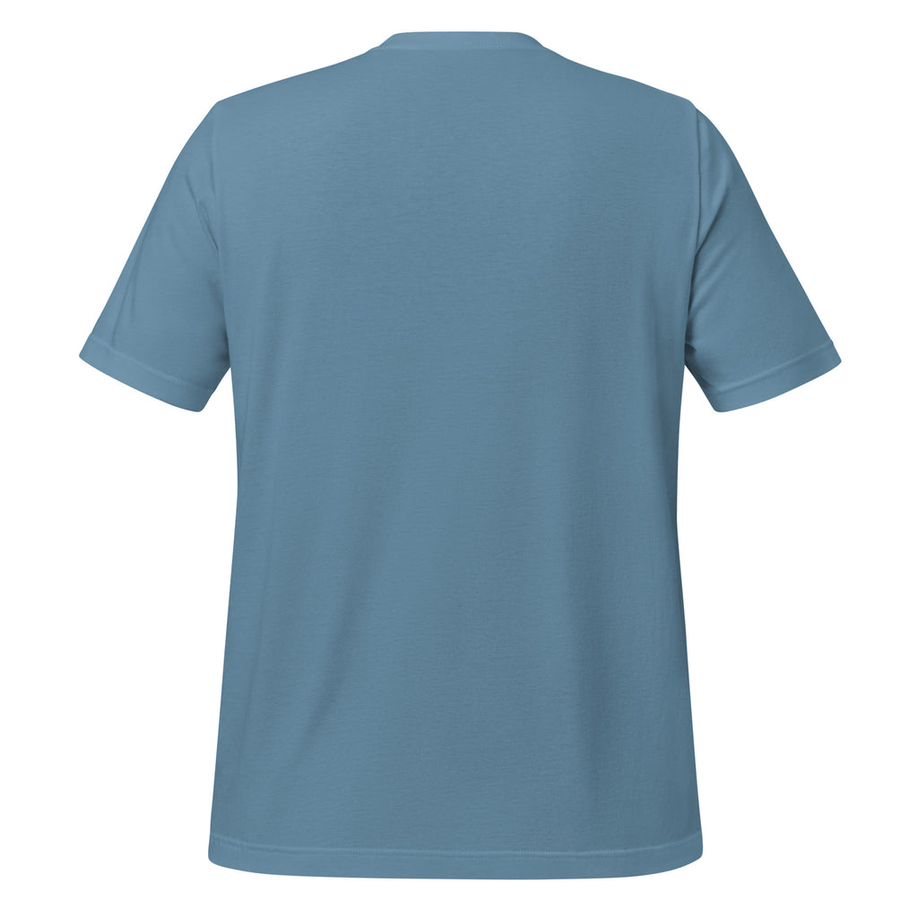 Myers Woodshop T-Shirt in Steel Blue, back view