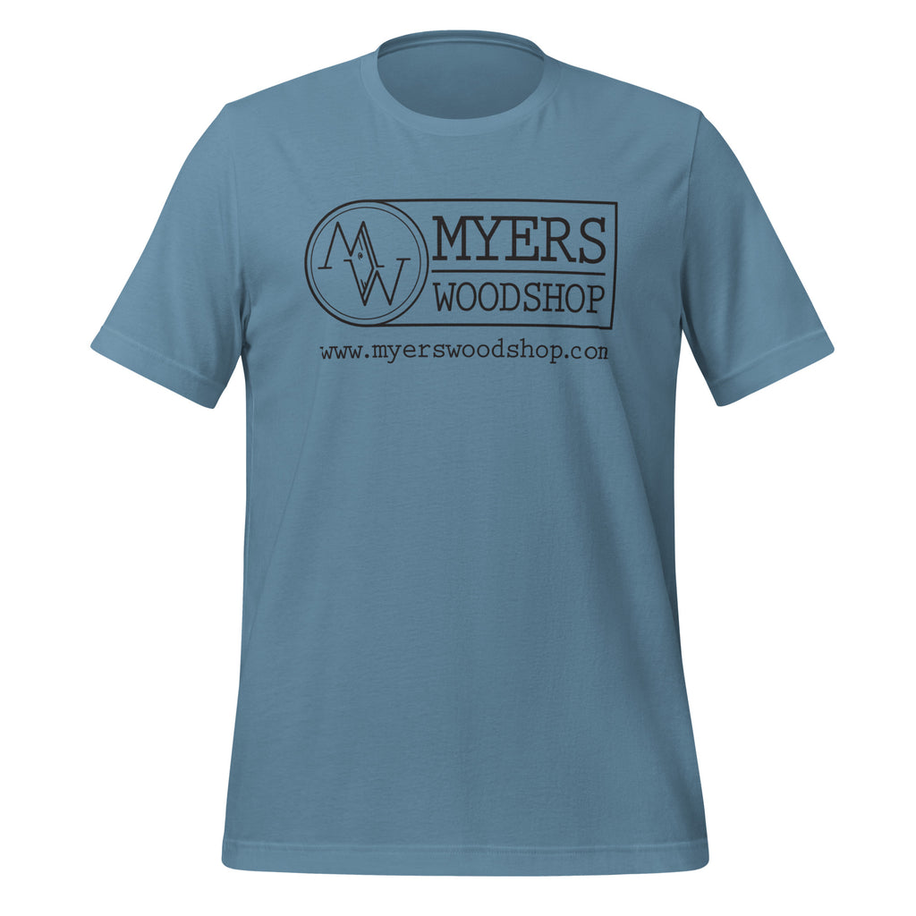 Myers Woodshop T-Shirt in Steel Blue, front view