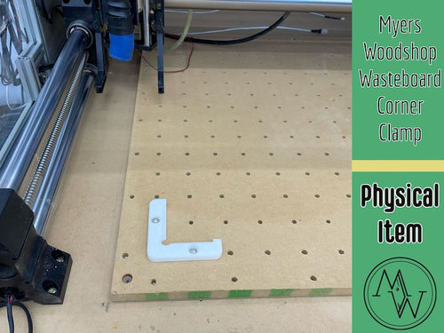 Myers Woodshop CNC wasteboard corner clamp with probe cutout