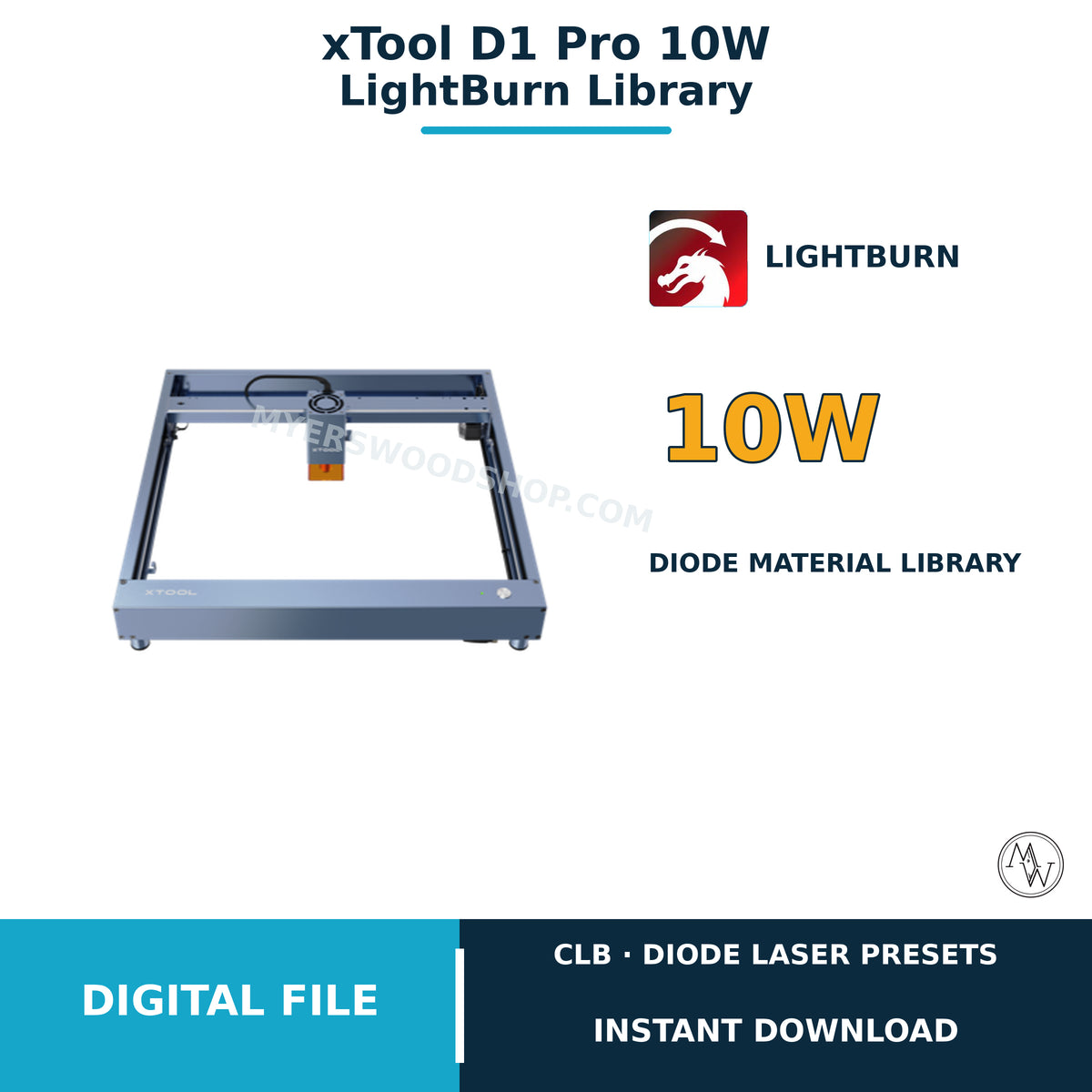 xTool D1 Pro 10W LightBurn material library digital download cover with 188 presets
